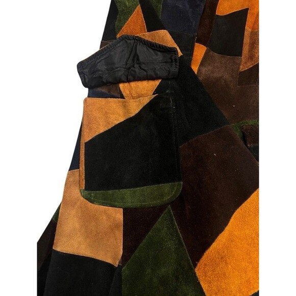 Vintage 70's Leather Suede Patchwork Hippie Boho Snap Button Long Jacket Coat 12 - Picture 8 of 16